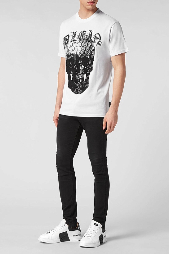 Белая футболка со стразами Philipp Plein "Skull"