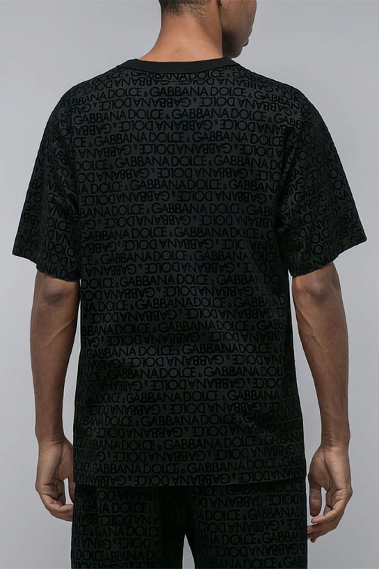 Мужская чёрная футболка Dolce & Gabbana monogram all-over