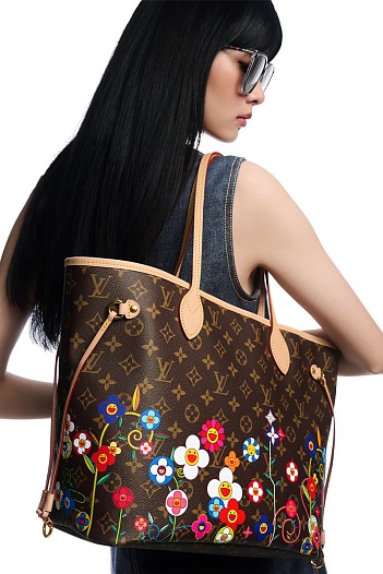 Кожаная сумка Louis Vuitton x Takashi Murakami Neverfull MM 33x29 см   