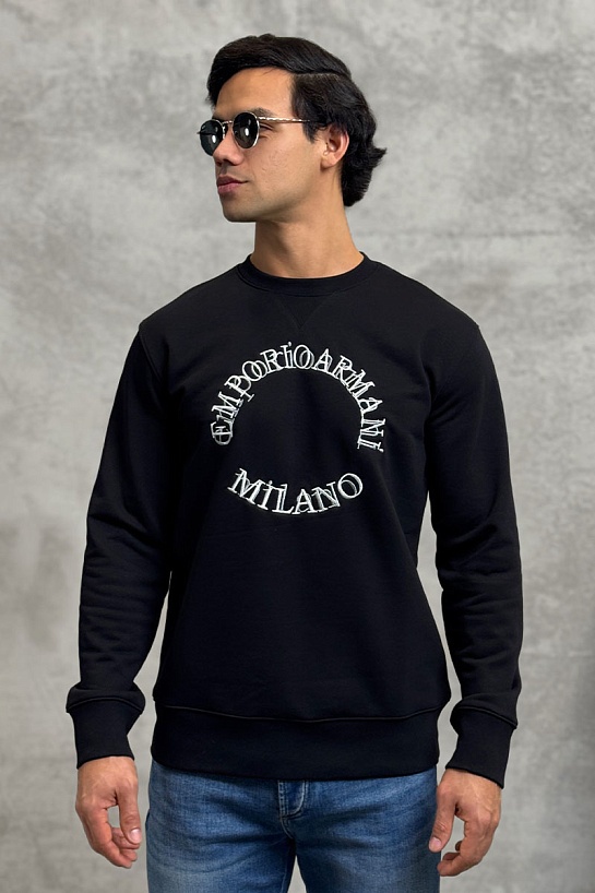 Чёрный свитшот Emporio Armani logo embroidery
