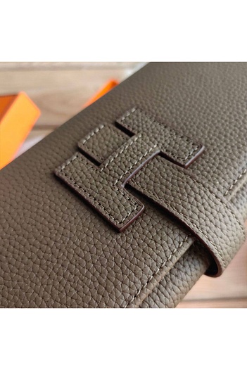 Кожаный клатч Hermes Jige Elan 20.5x9 см - Dark Grey   