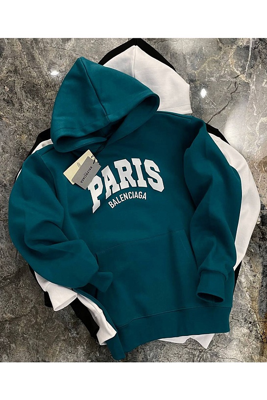 Худи сине-зелёного цвета Balenciaga Paris logo-print