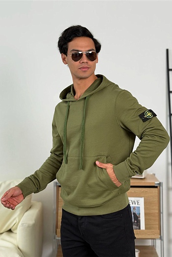 Мужское худи зелёного цвета Stone Island Compass-patch   