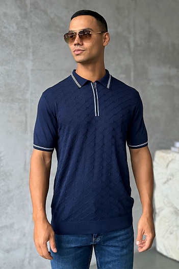 Мужское поло Zilli zip neck - Blue   