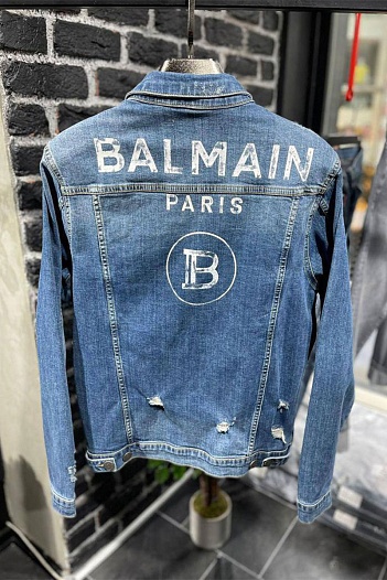 Мужская джинсовая куртка Balmain Paris logo - Blue   