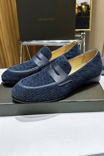 Мужские замшевые лоферы Bottega Veneta Intrecciato - Navy   