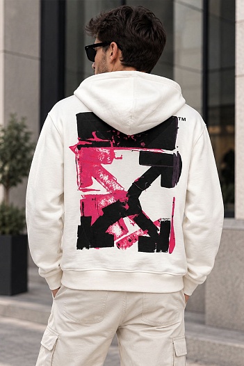 Белое оверсайз худи Off-White Acrylic Arrow   