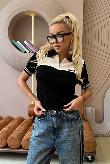 Женское двухцветное поло MIU MIU   