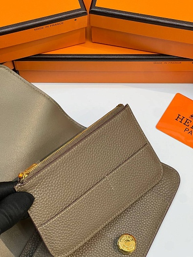 Кожаный кошелёк Hermes Dogon Duo - Grey 19.5x12 см   