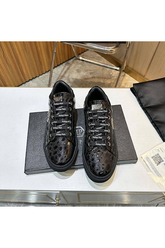 Мужские кожаные кроссовки Philipp Plein чёрного цвета