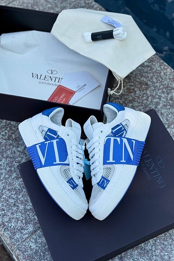 Женские комбинированные кроссовки Valentino "VLTN" - White / Blue   