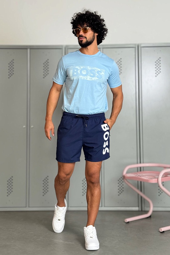 Мужские синие шорты Hugo Boss logo-print