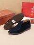 Замшевые лоферы с меховой стелькой Loro Piana Open Walk - Navy