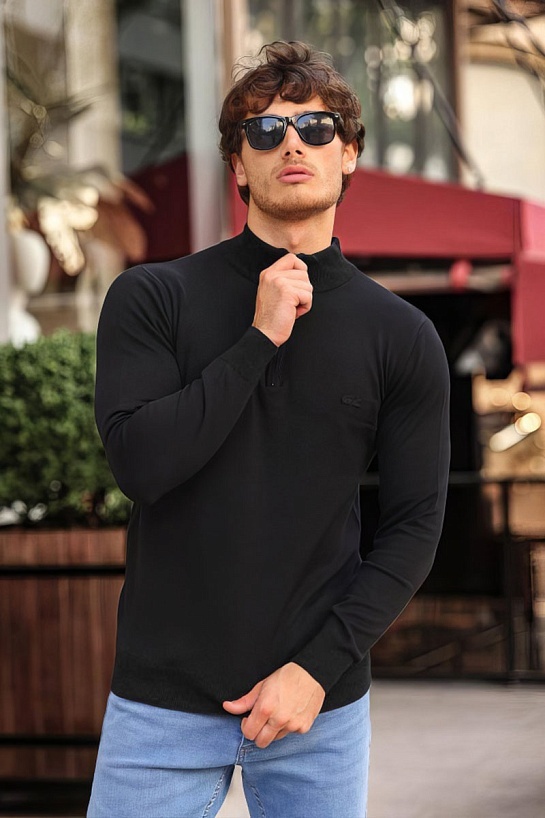 Мужской чёрный джемпер Lacoste Zip Neck