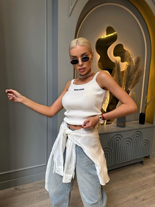 Белый женский топ MIU MIU