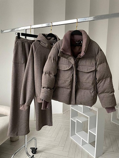 Женский костюм тройка на флисе Loro Piana premium - Brown   