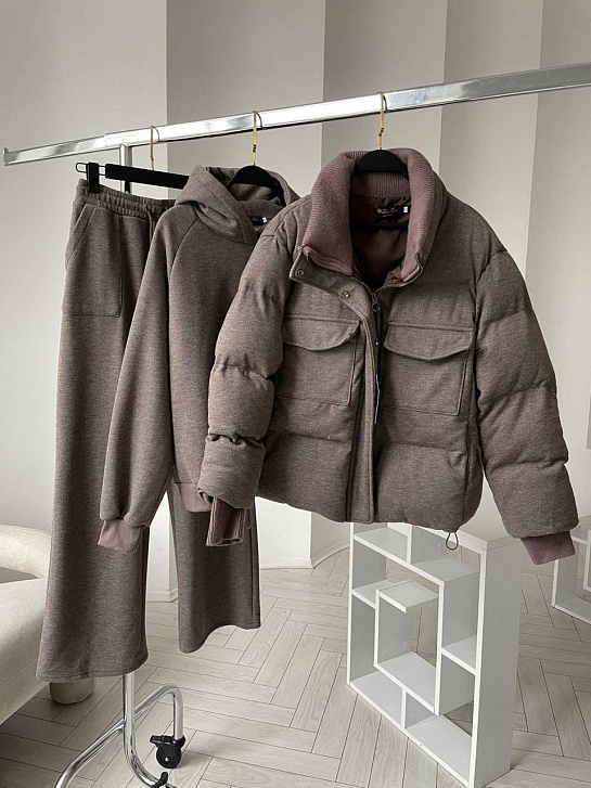 Женский костюм тройка на флисе Loro Piana premium - Brown