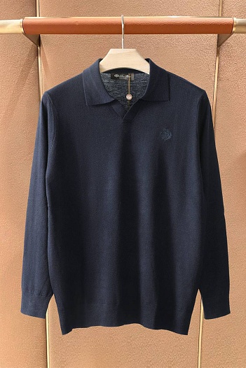 Поло с длинным рукавом Loro Piana premium - Navy   