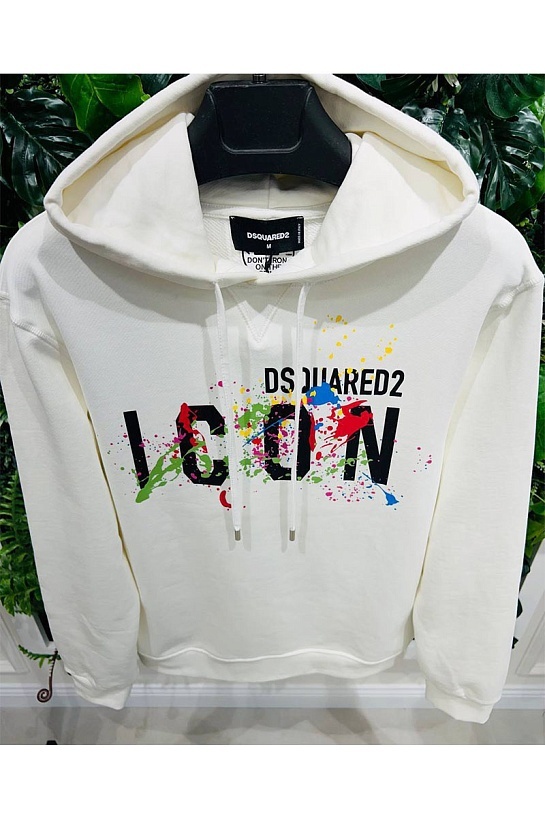 Мужское белое худи Dsquared2 Icon Splatter logo-print