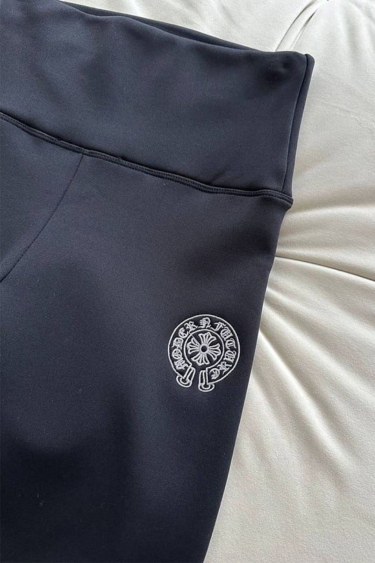 Женские утеплённые леггинсы Chrome Hearts чёрного цвета