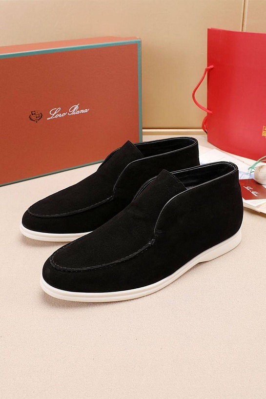 Замшевые лоферы с мехом Loro Piana Open Walk - Black