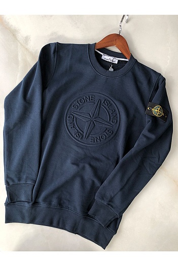 Мужской синий свитшот Stone Island с патчем на плече embossed logo   