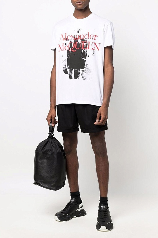 Мужская белая футболка Alexander McQueen logo-print