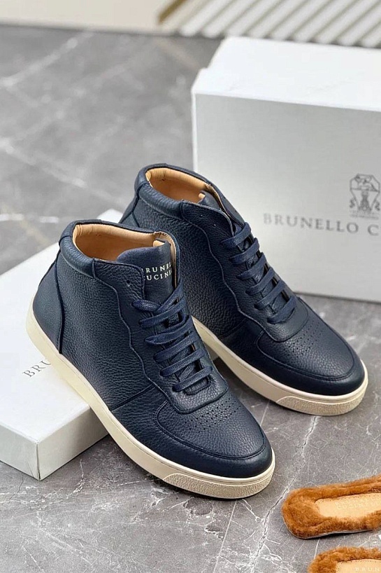 Кожаные кроссовки с меховой стелькой Brunello Cucinelli