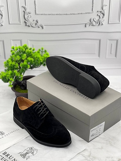 Мужские ботинки Brunello Cucinelli Suede Brogues - Black   