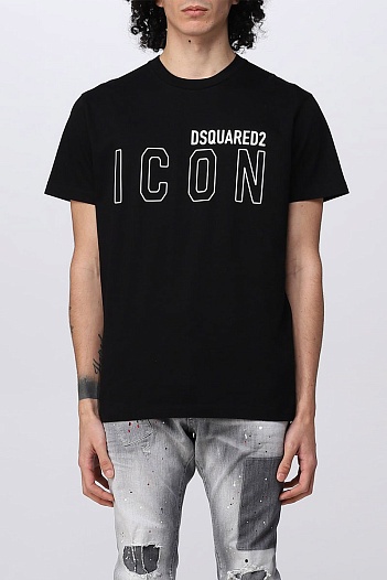 Мужская чёрная футболка Dsquared2 "ICON"   