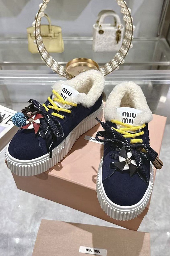 Женские замшевые кроссовки с мехом MIU MIU premium