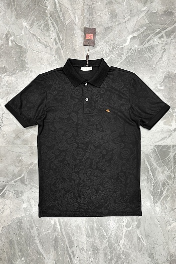 Чёрное поло Etro с узором пейсли   