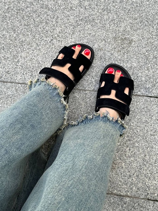 Женские замшевые сандалии Hermes Chypre - Black