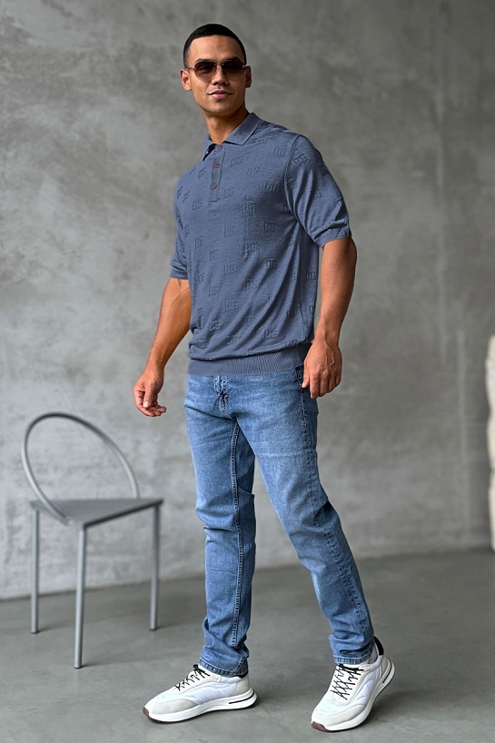 Мужское поло Dolce & Gabbana monogram all-over - Indigo