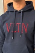 Мужское тёмно-синее худи Valentino logo-embroidered