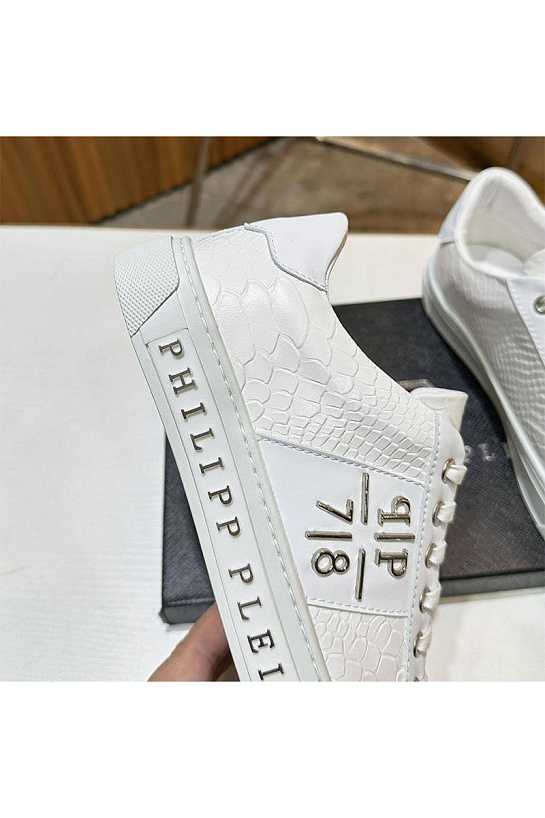 Мужские кожаные кроссовки Philipp Plein белого цвета
