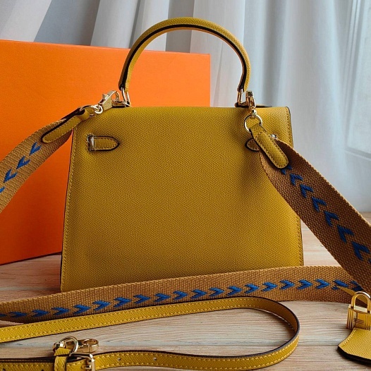 Женская кожаная сумка Hermes Kelley 25x20 см - Yellow   