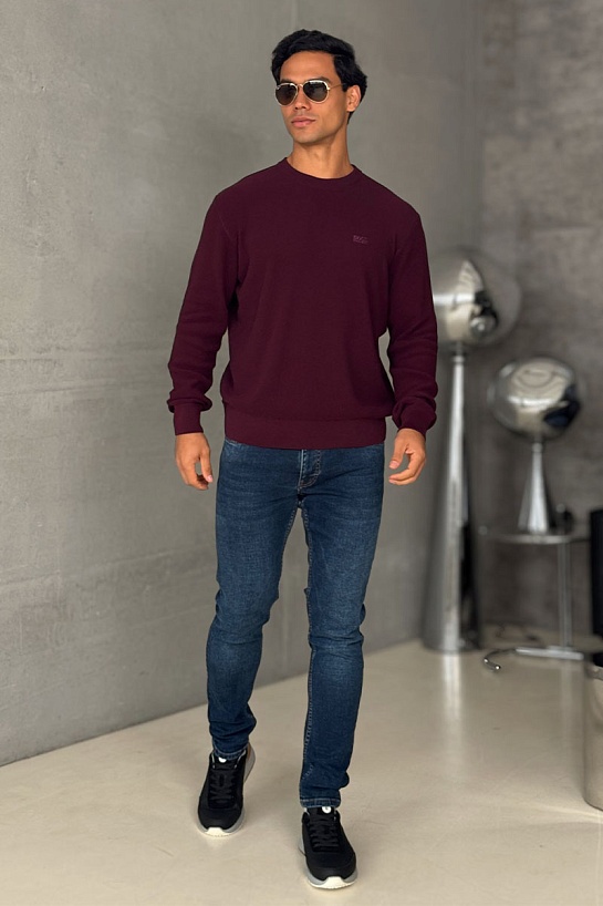 Мужской джемпер бордового цвета Hugo Boss logo-embroidered