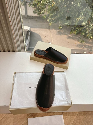 Женские кожаные шлёпанцы Brunello Cucinelli Premium - Black   