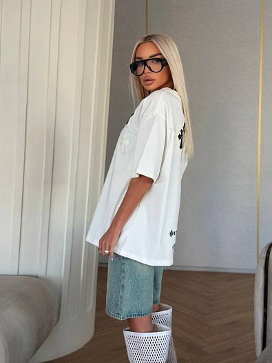 Женская оверсайз футболка белого цвета Chrome Hearts premium   