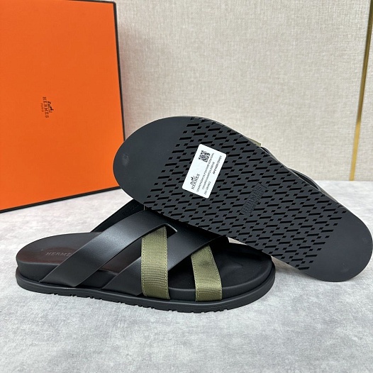 Мужские шлёпанцы Hermes Kazimir - Black / Khaki   