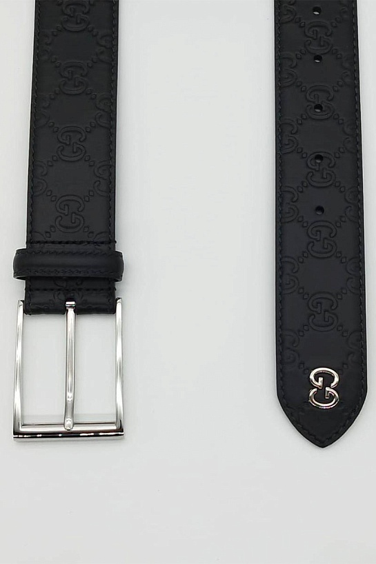 Кожаный тёмно-синий ремень Gucci (ширина 3.8 см, длина 110 / 115 см)