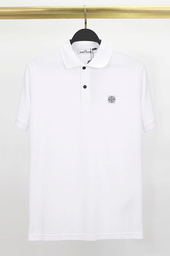 Мужское белое поло Stone Island compass badge