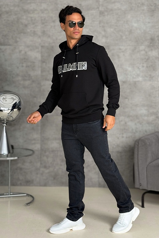 Мужское чёрное худи Balmain Reflecting logo