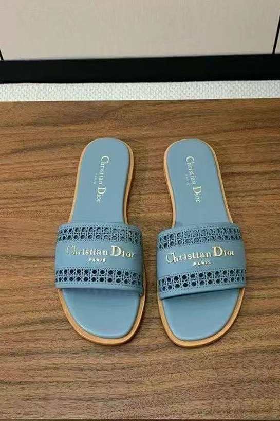Женские кожаные шлёпанцы Dior Premium - Blue