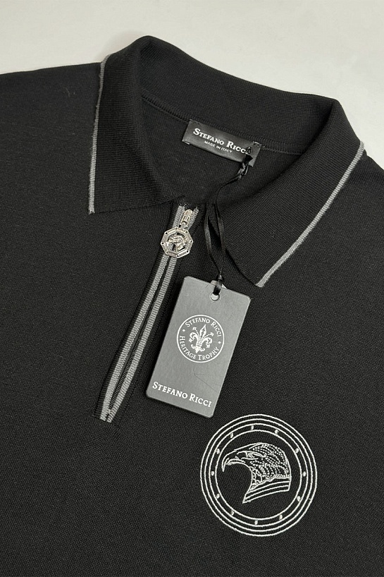 Мужское поло Stefano Ricci Eagle zip-neck - Black