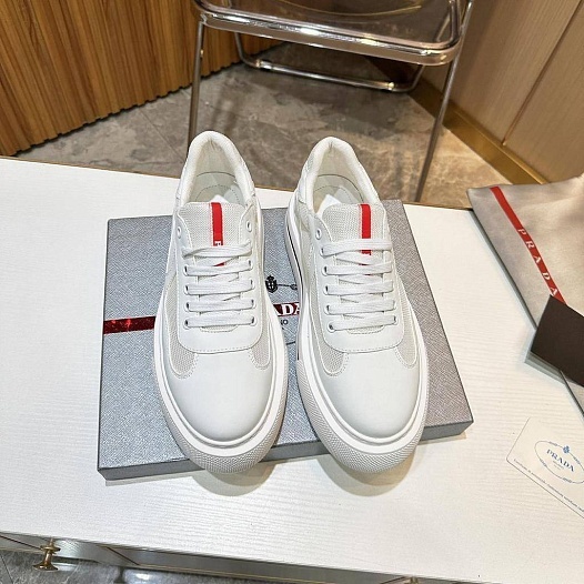 Комбинированные кроссовки Prada logo-stripe - White   