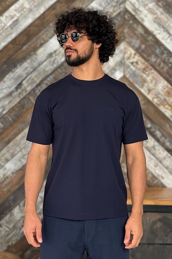 Мужская тёмно-синяя футболка Zegna logo-embroidered   