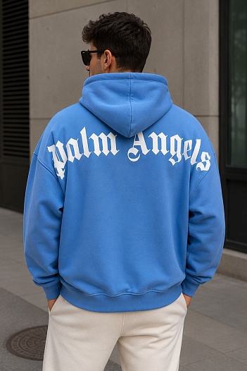 Голубое оверсайз худи Palm Angels Classic logo-print   