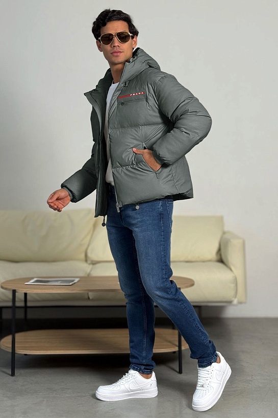 Мужской пуховик Prada Linea Rossa - Grey